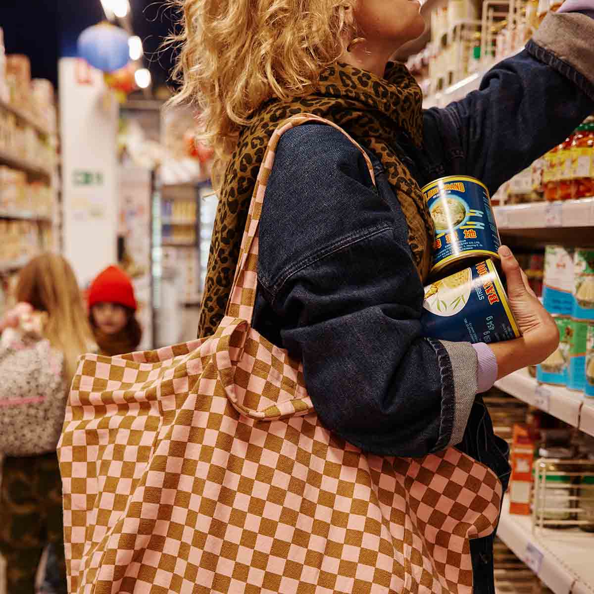 Einkaufstasche Damier Streifen Karamel Erdbeere