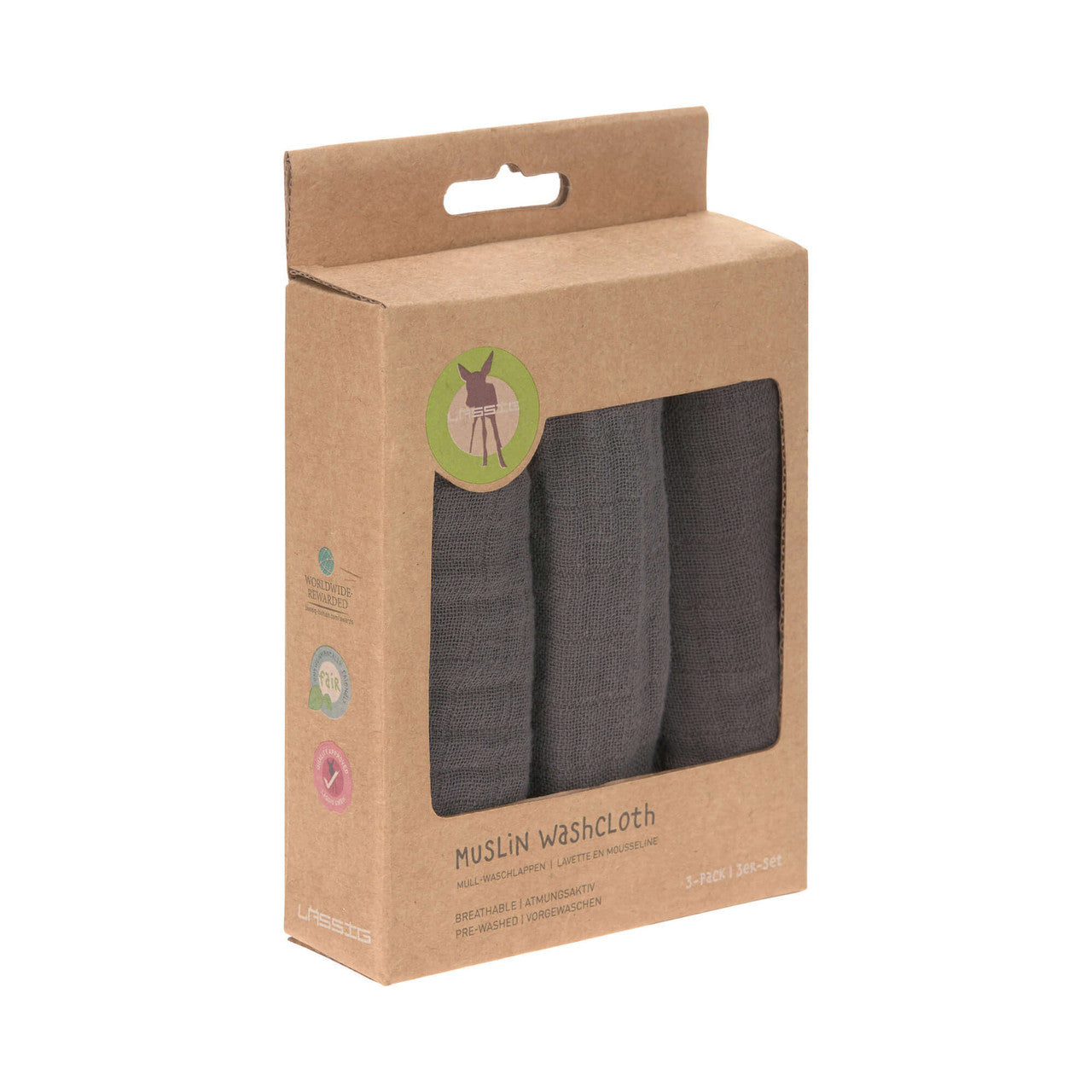 Waschlappen aus Muslin Anthracite - 3 Stk