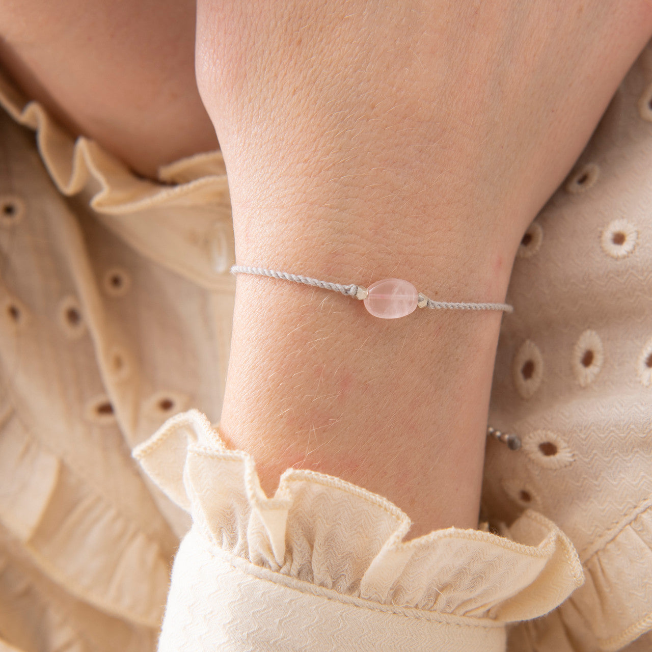 Edelsteinkarte Rosenquarz Silber Armband