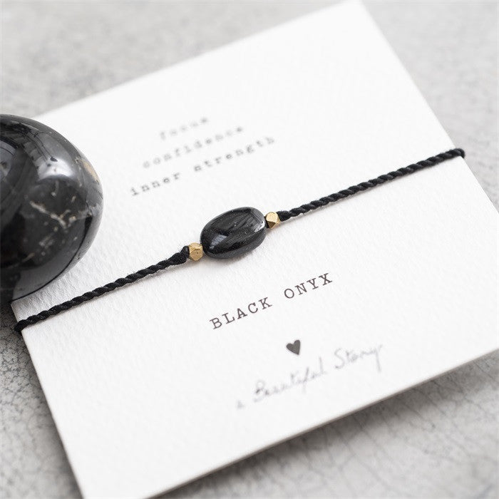 Edelsteinkarte Schwarzer Onyx Gold Armband