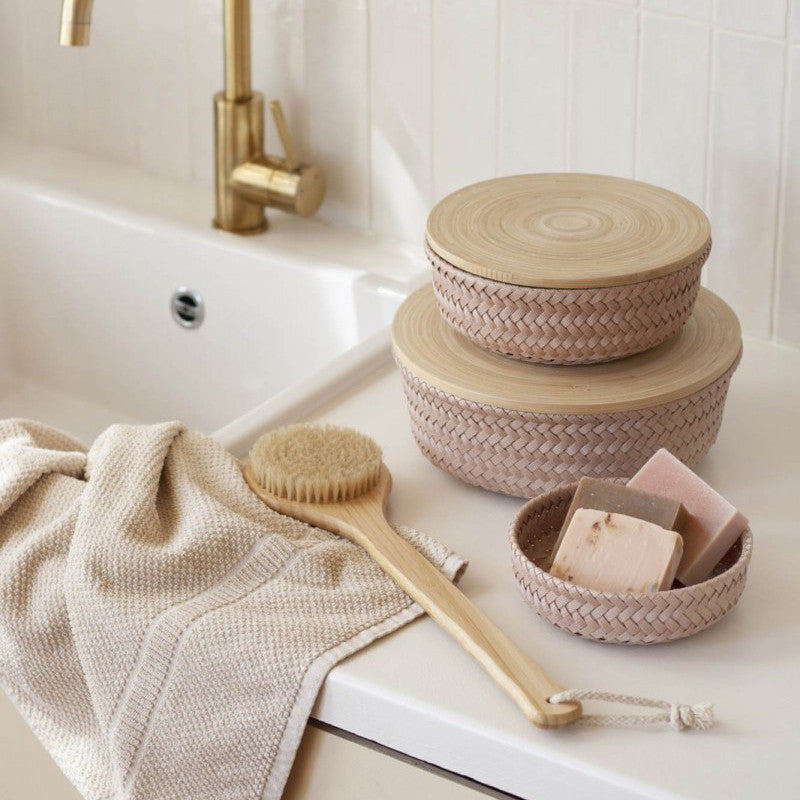 Flechtkorb mit Bambusdeckel Wonder round Basket S copper blush