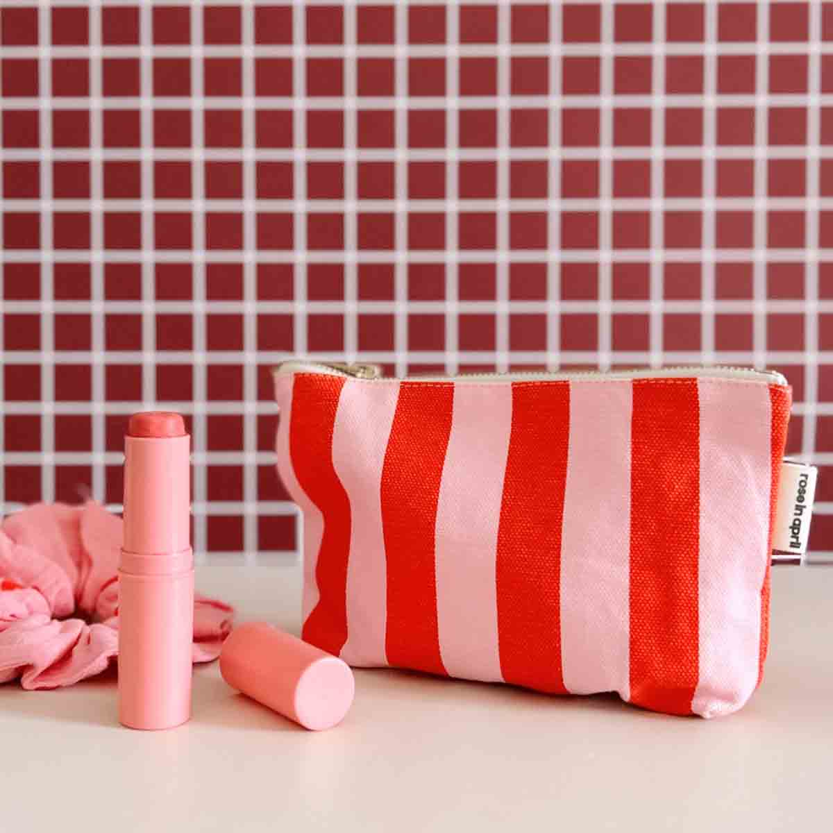 Kulturbeutel Sophia Streifen Tomate Candy Pink