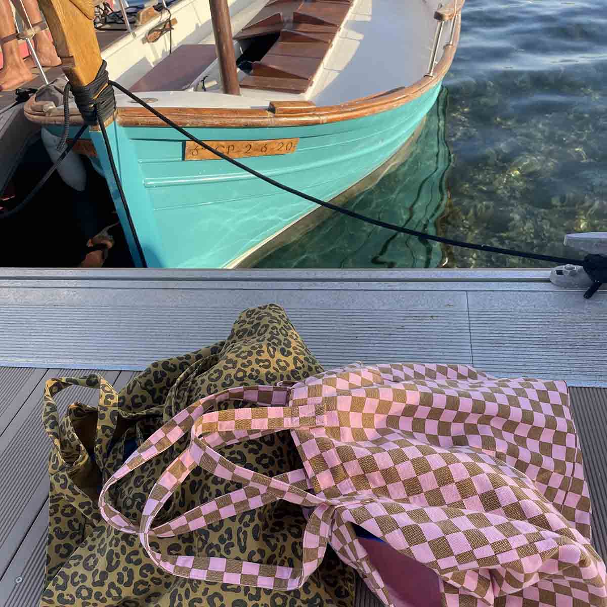 Einkaufstasche Damier Streifen Karamel Erdbeere