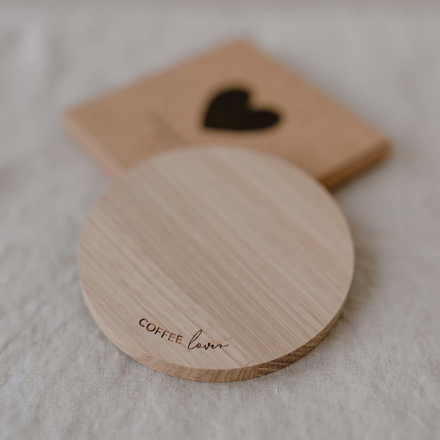 Holzuntersetzer aus Eiche Coffee Lover