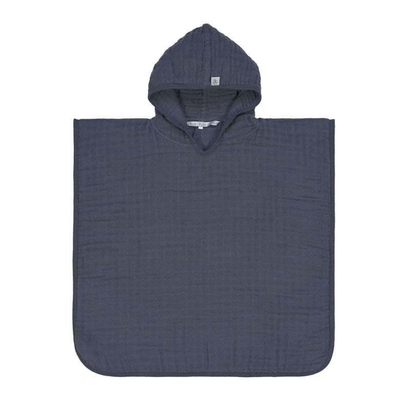 Kinder Badeponcho aus Mull Muslin Poncho Navi