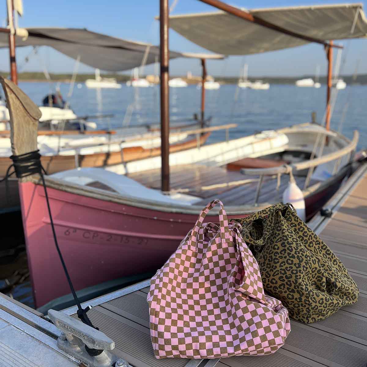 Einkaufstasche Damier Streifen Karamel Erdbeere