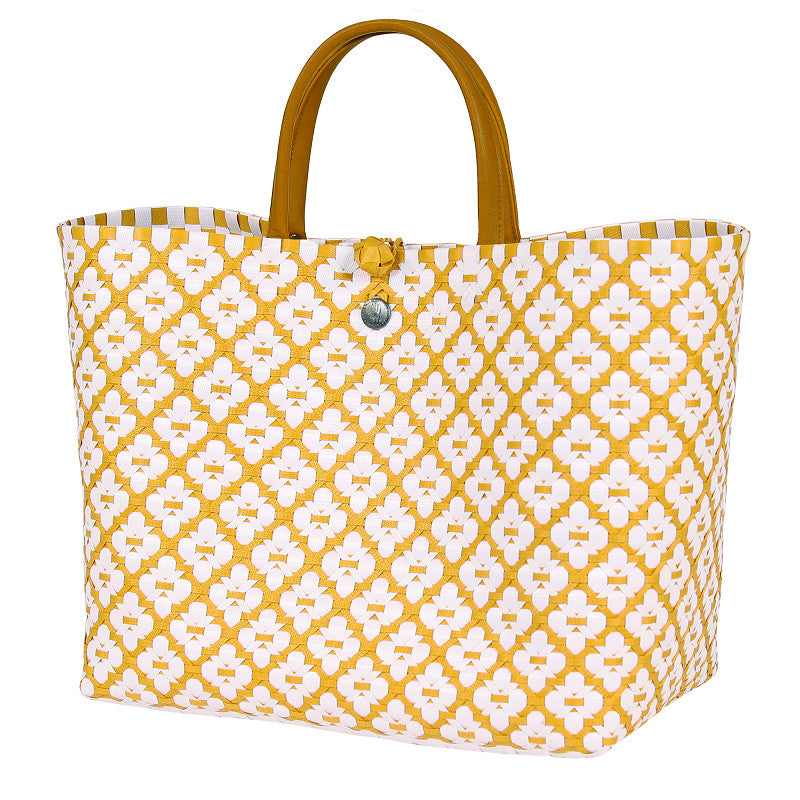 Motif Bag Handbag Mustard with white pattern size L mit Kunstlederhenkeln