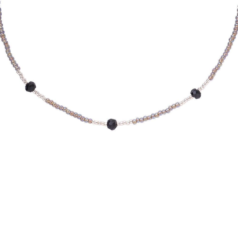 Brightly Schwarzer Onyx Silberfarbig Halskette