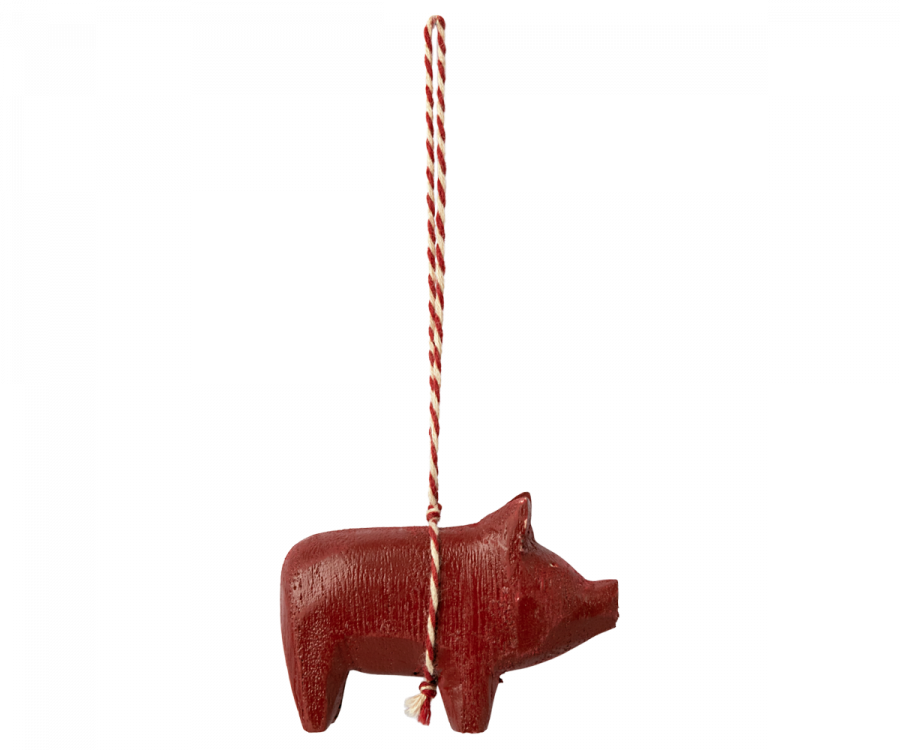 Weihnachtsanhänger Holzschwein rot