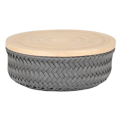 Flechtkorb mit Bambusdeckel Wonder round Basket S dark grey