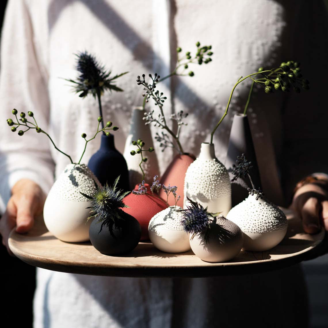 Perlenvase warmes grau