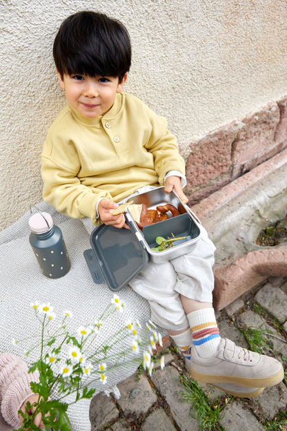 Brotdose für Kinder Edelstahl Happy Prints dunkelblau