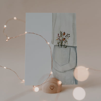 Aquarellkarte Flower Jeans