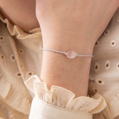 Edelsteinkarte Rosenquarz Silber Armband