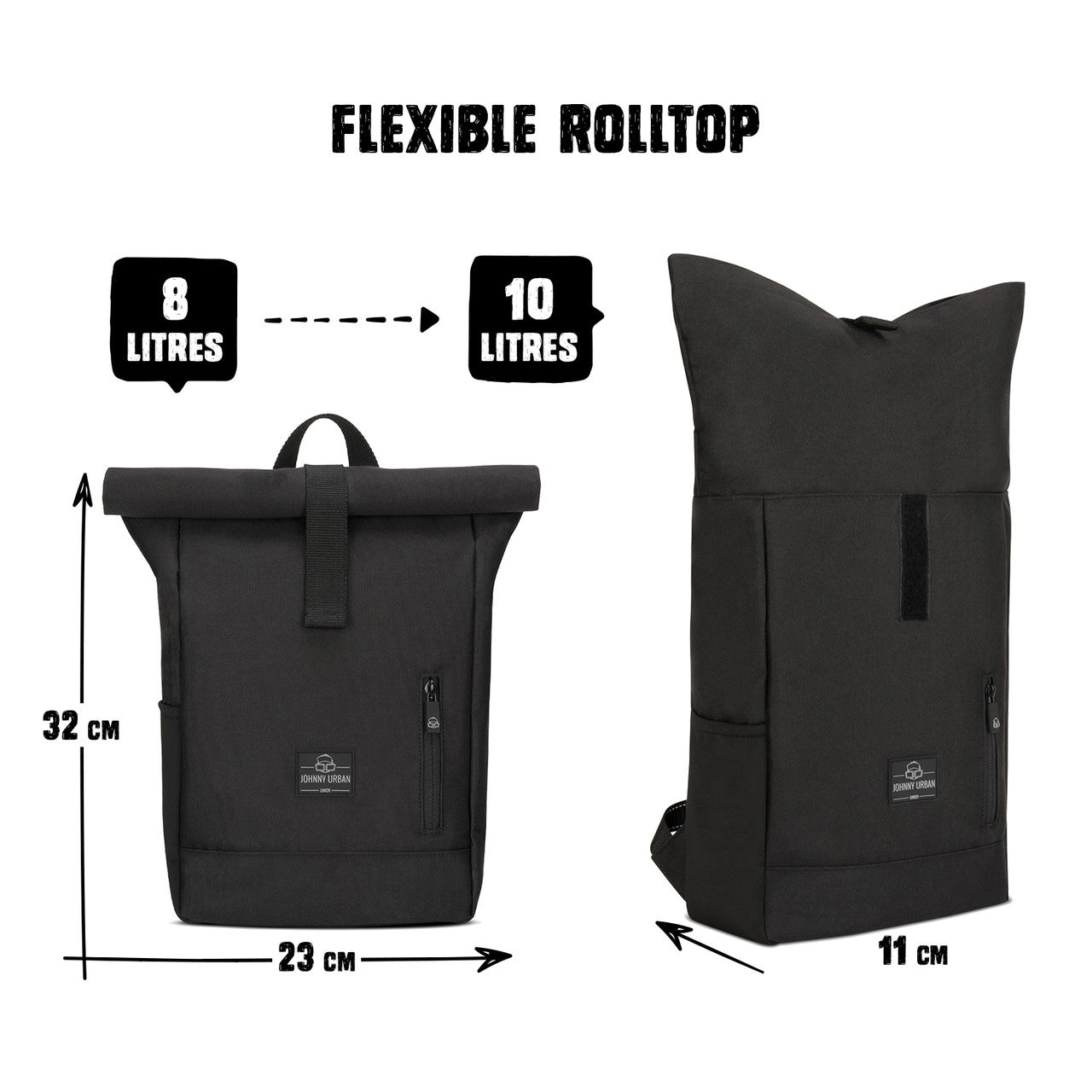 Kinderrucksack Rolltop Aaron schwarz