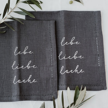 Leinen Servietten Lebe Liebe Lache im 4er Set