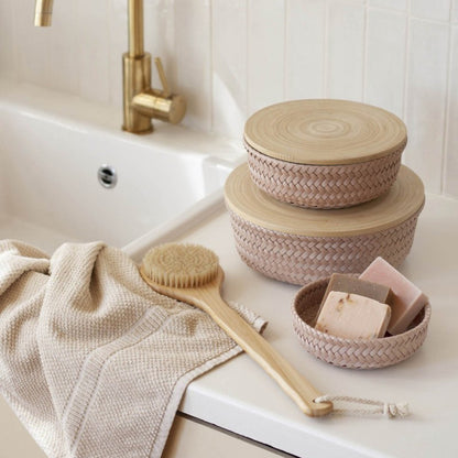 Flechtkorb mit Bambusdeckel Wonder round Basket S copper blush