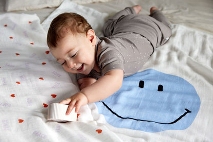 Pucktuch Hope, Peace, Love Heavenly Soft Swaddle  blau