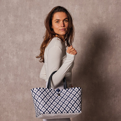 Mini Motif Bag Handbag navy with white pattern size S mit Kunstlederhenkeln