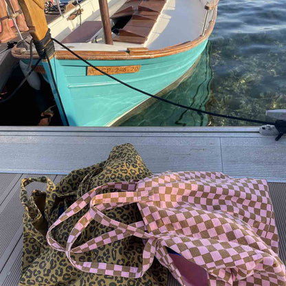 Einkaufstasche Damier Streifen Karamel Erdbeere