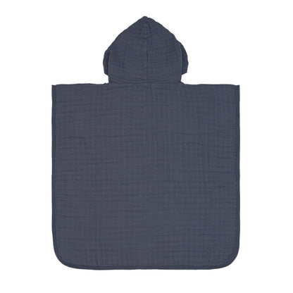 Kinder Badeponcho aus Mull Muslin Poncho Navi
