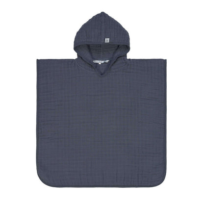 Kinder Badeponcho aus Mull Muslin Poncho Navi